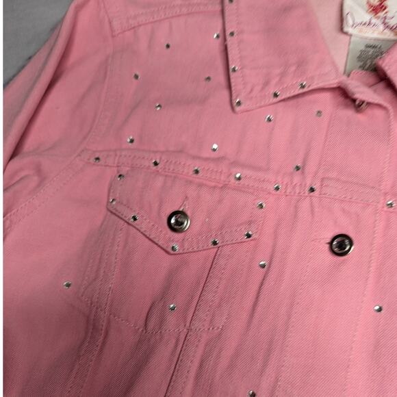 Vtg Y2K Quacker Factory Pink Rhinestone Embellished Cotton Denim Jacket S - Picture 3 of 5